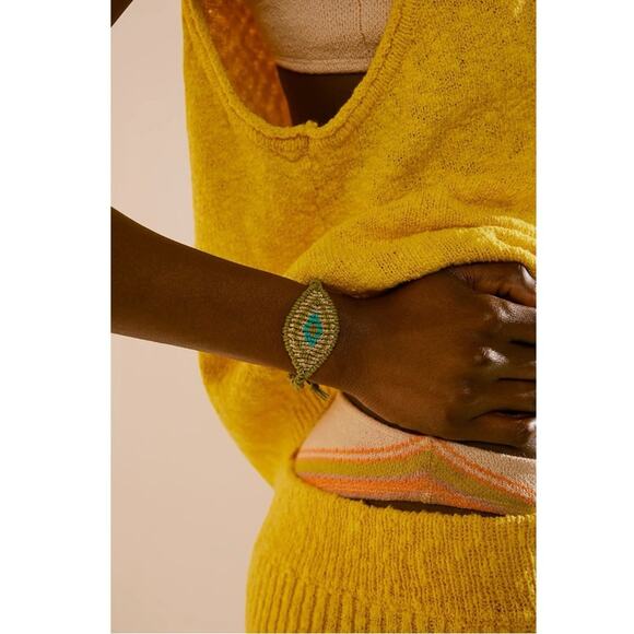 Free People Camp Braided Bracelet Green Gold NWT Macrame Beach Bohemian Hippie - Picture 4 of 6